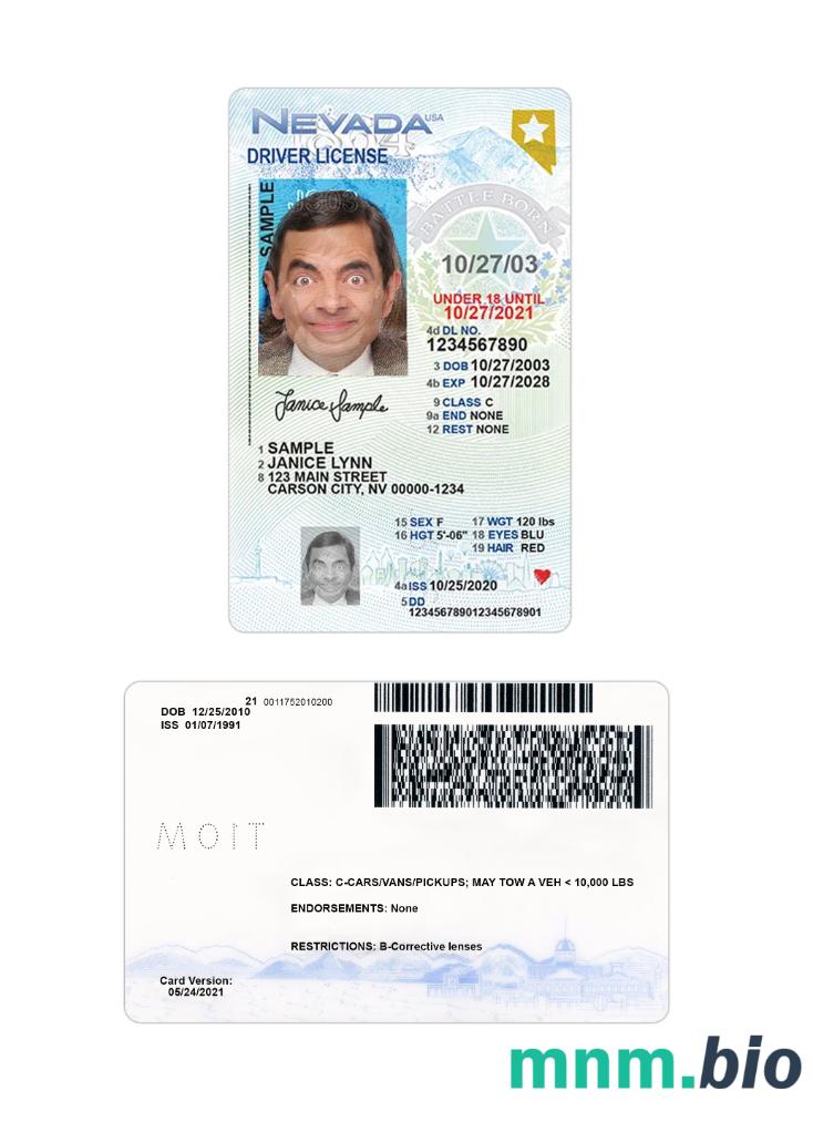 USA Nevada poniżej 21 szablon prawa jazdy w formacie PSD, ze wszystkimi czcionkami